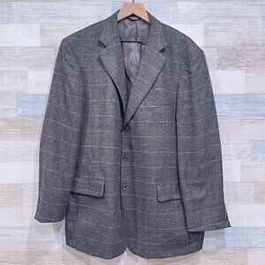 Southwick Tweed Wool Windowpane Check Sport Coat Brown Three Button Mens 44R